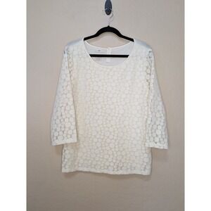 Talbots Womens Large Cream Polka Dot Lace 3/4 Sleeve Blouse Textured Top